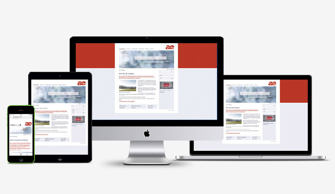 Eine Webseite wird auf vier verschiedenen Geräten (Smartphone, Tablet, iMac und Laptop) angezeigt, um die responsiven Designfähigkeiten zu demonstrieren.